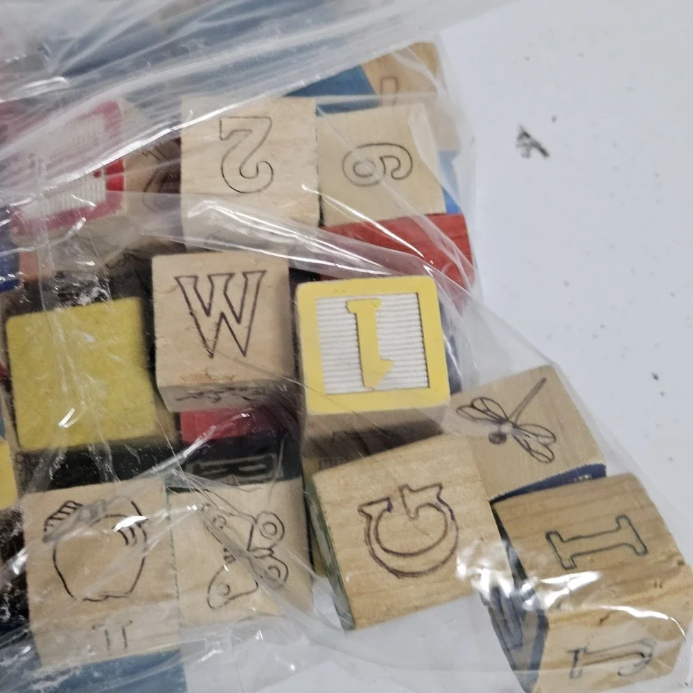 Wooden Blocks Multicolor Alphabet Number Vintage Set Traditional Homeschool